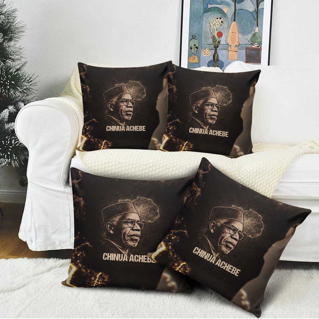 Chinua Achebe Pillow Cover with Sepia Portrait, Lion Historians Quote and Vintage African Map - African Pride