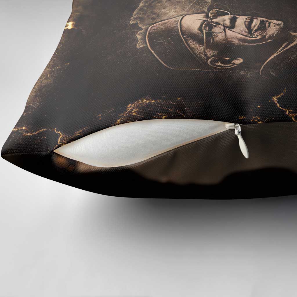 Chinua Achebe Pillow Cover with Sepia Portrait, Lion Historians Quote and Vintage African Map - African Pride