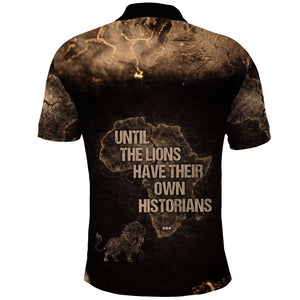 Chinua Achebe Polo Shirt with Sepia Portrait, Lion Historians Quote and Vintage African Map - African Pride