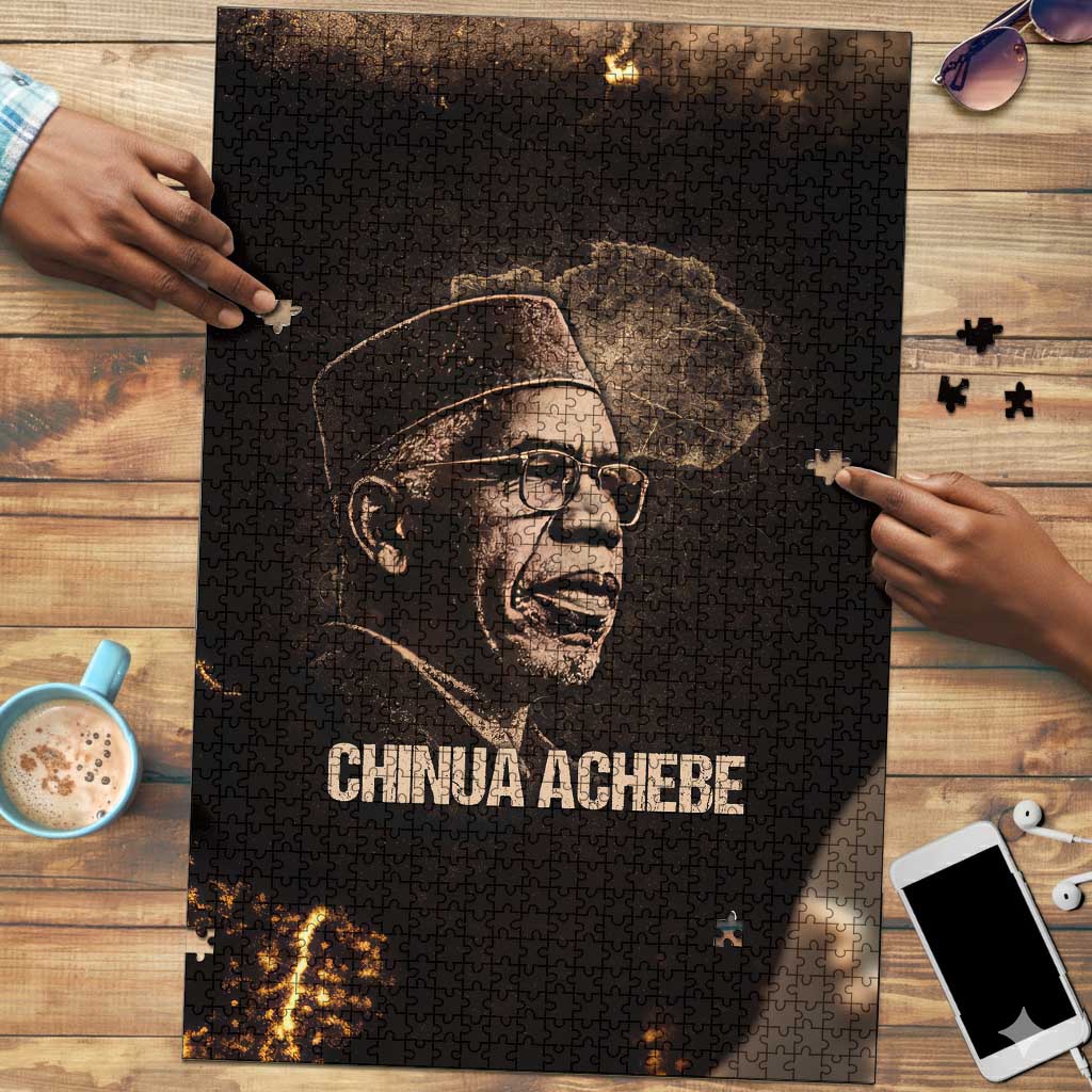 Chinua Achebe Puzzle with Sepia Portrait, Lion Historians Quote and Vintage African Map - African Pride