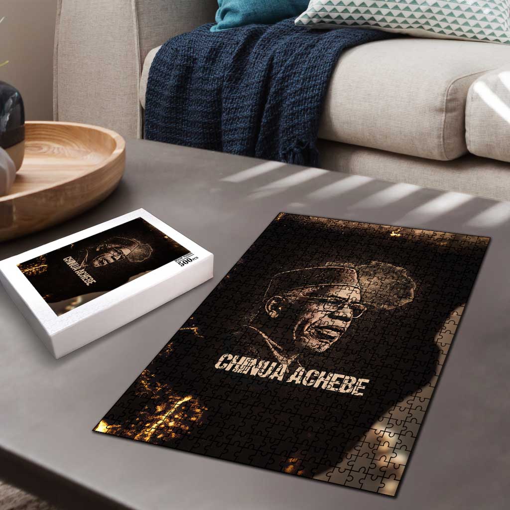Chinua Achebe Puzzle with Sepia Portrait, Lion Historians Quote and Vintage African Map - African Pride