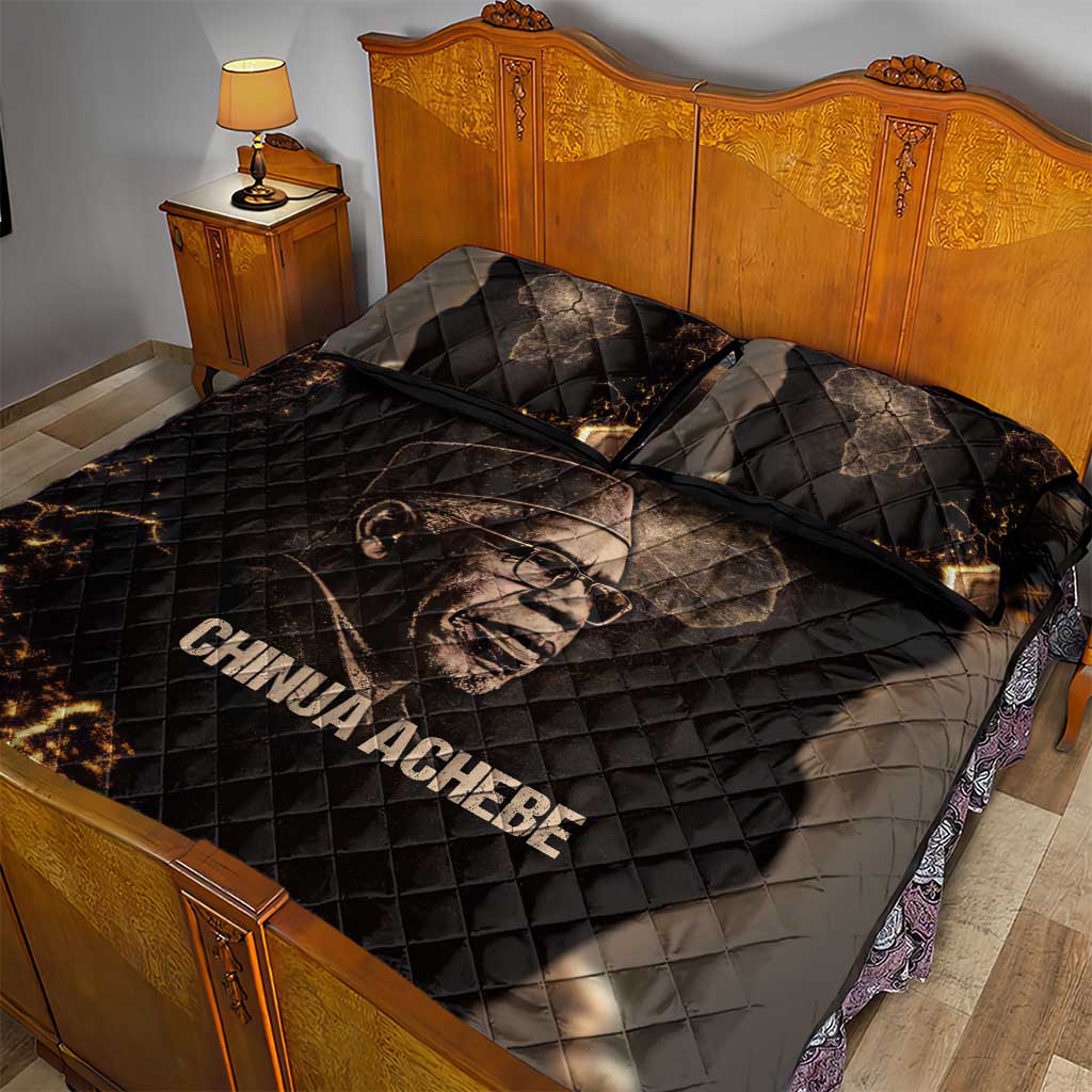 Chinua Achebe Quilt Bed Set with Sepia Portrait, Lion Historians Quote and Vintage African Map - African Pride