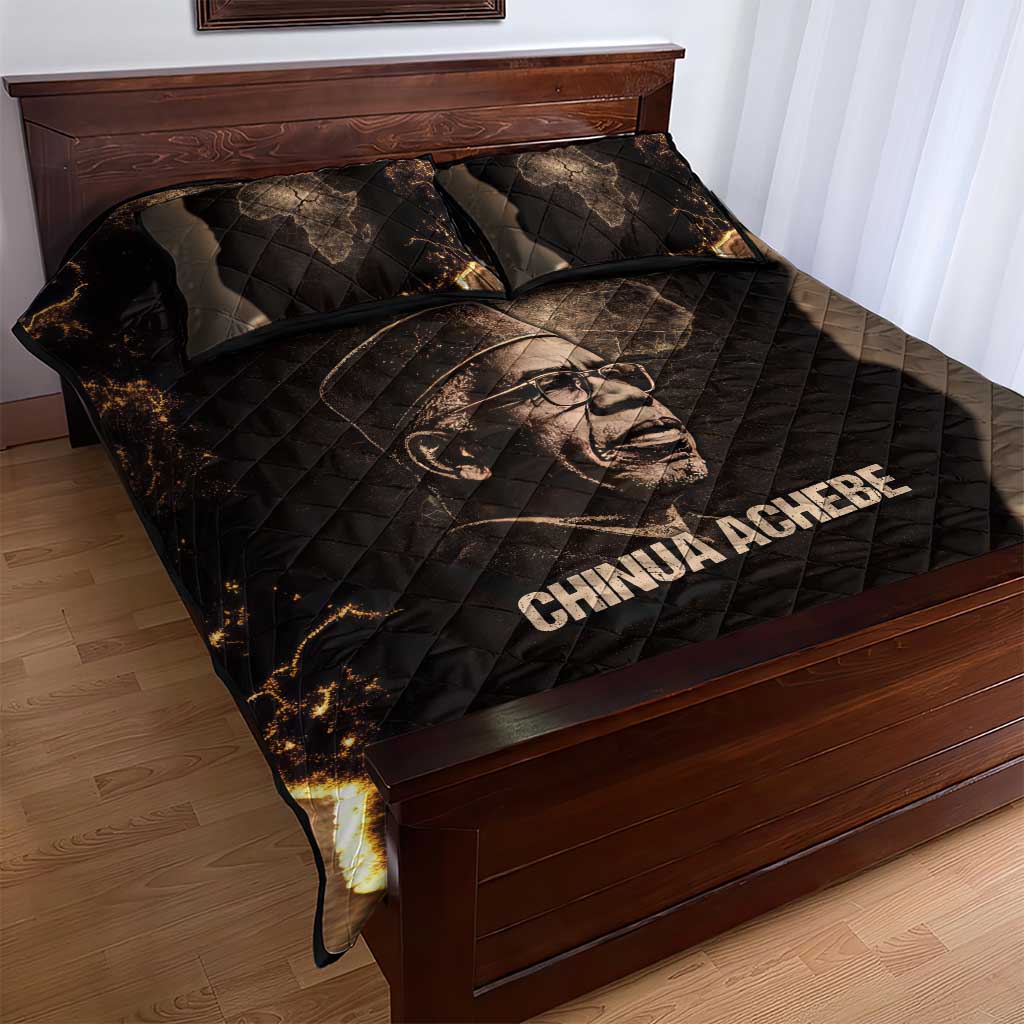 Chinua Achebe Quilt Bed Set with Sepia Portrait, Lion Historians Quote and Vintage African Map - African Pride