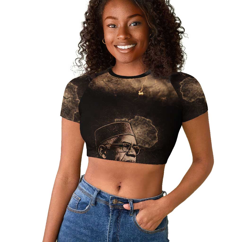 Chinua Achebe Raglan Cropped T shirt with Sepia Portrait, Lion Historians Quote and Vintage African Map - African Pride