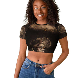 Chinua Achebe Raglan Cropped T shirt with Sepia Portrait, Lion Historians Quote and Vintage African Map - African Pride