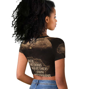 Chinua Achebe Raglan Cropped T shirt with Sepia Portrait, Lion Historians Quote and Vintage African Map - African Pride