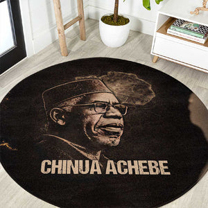 Chinua Achebe Round Carpet with Sepia Portrait, Lion Historians Quote and Vintage African Map - African Pride