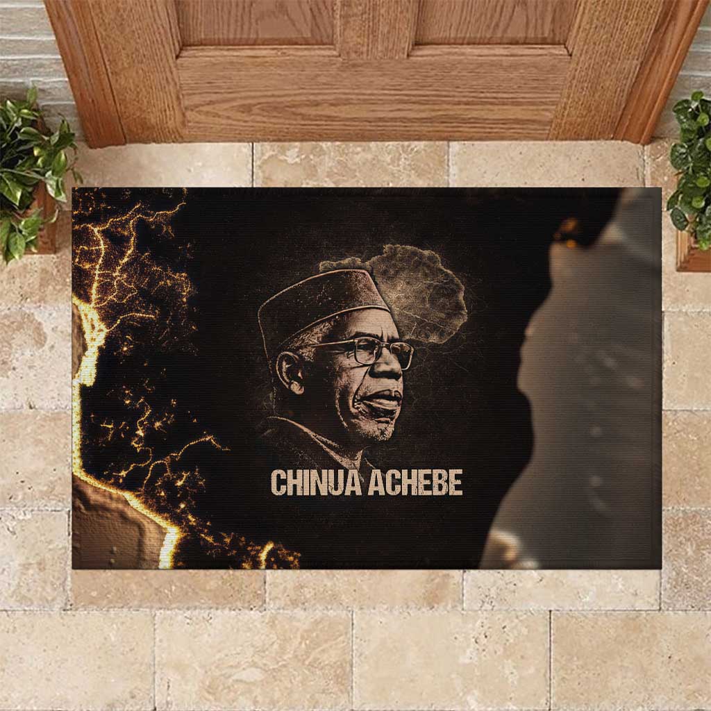 Chinua Achebe Rubber Doormat with Sepia Portrait, Lion Historians Quote and Vintage African Map - African Pride
