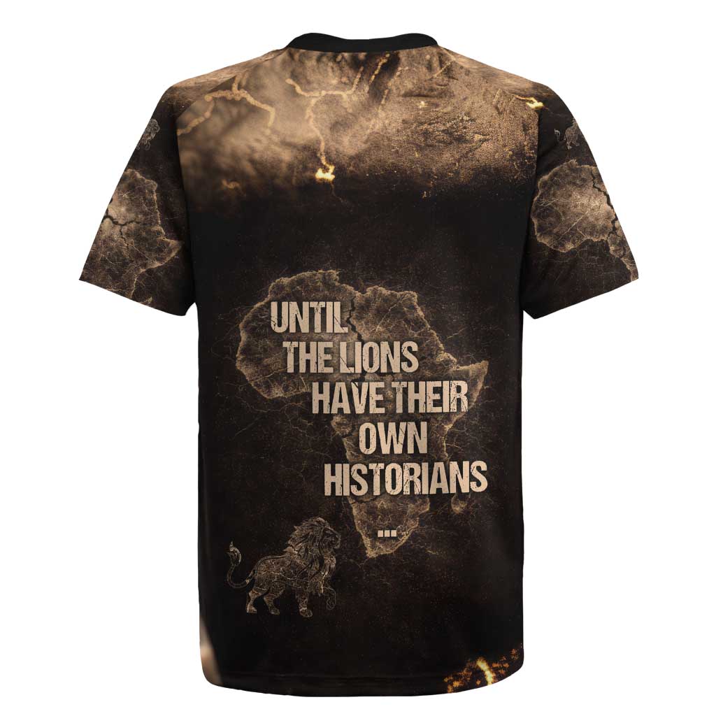 Chinua Achebe Rugby Jersey with Sepia Portrait, Lion Historians Quote and Vintage African Map - African Pride
