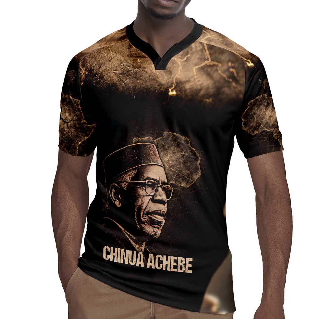 Chinua Achebe Rugby Jersey with Sepia Portrait, Lion Historians Quote and Vintage African Map - African Pride