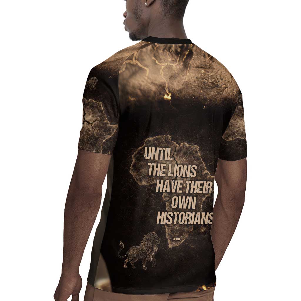Chinua Achebe Rugby Jersey with Sepia Portrait, Lion Historians Quote and Vintage African Map - African Pride