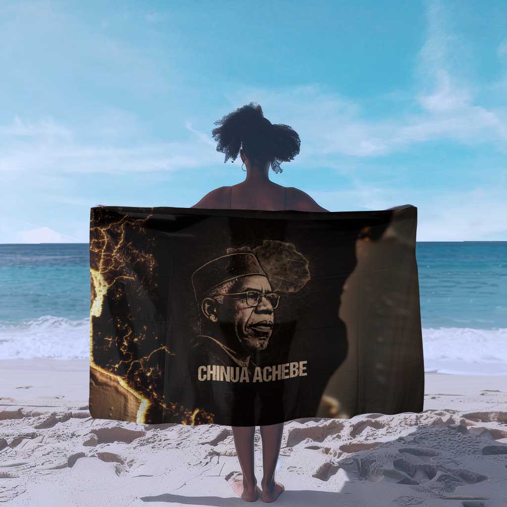 Chinua Achebe Sarong with Sepia Portrait, Lion Historians Quote and Vintage African Map - African Pride