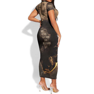 Chinua Achebe Short Sleeve Bodycon Dress with Sepia Portrait, Lion Historians Quote and Vintage African Map - African Pride