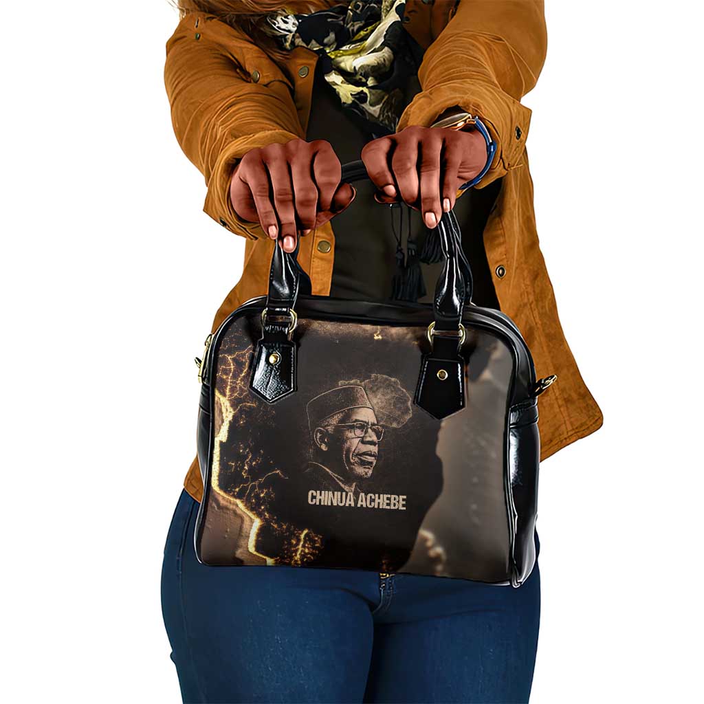 Chinua Achebe Shoulder Handbag with Sepia Portrait, Lion Historians Quote and Vintage African Map - African Pride