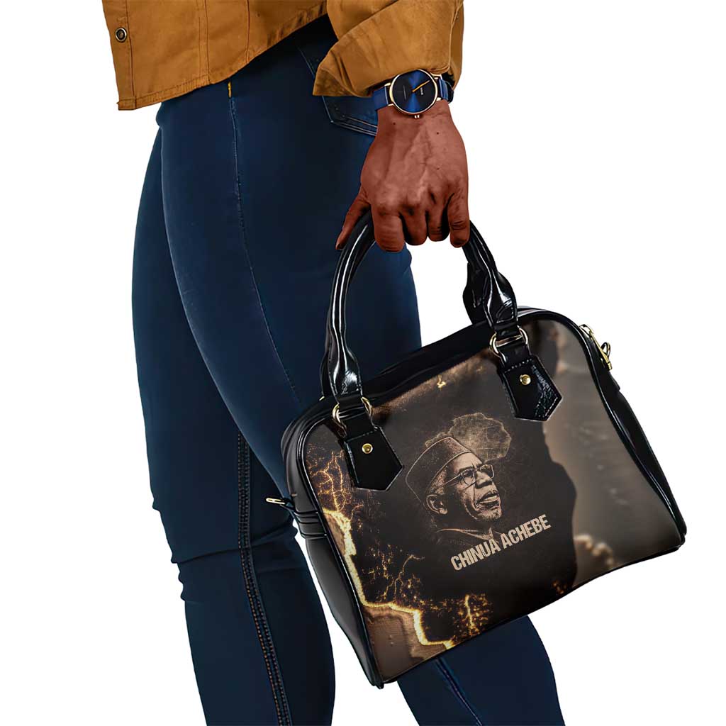 Chinua Achebe Shoulder Handbag with Sepia Portrait, Lion Historians Quote and Vintage African Map - African Pride