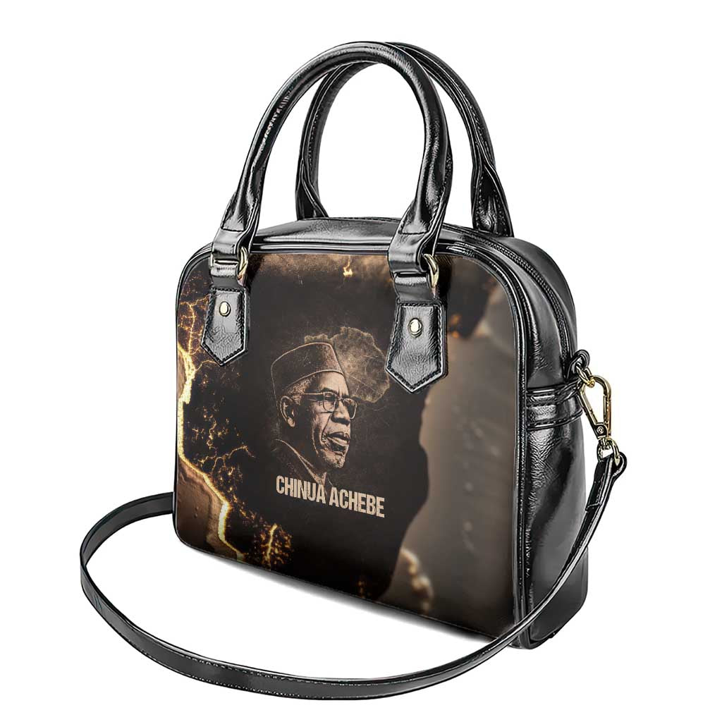Chinua Achebe Shoulder Handbag with Sepia Portrait, Lion Historians Quote and Vintage African Map - African Pride