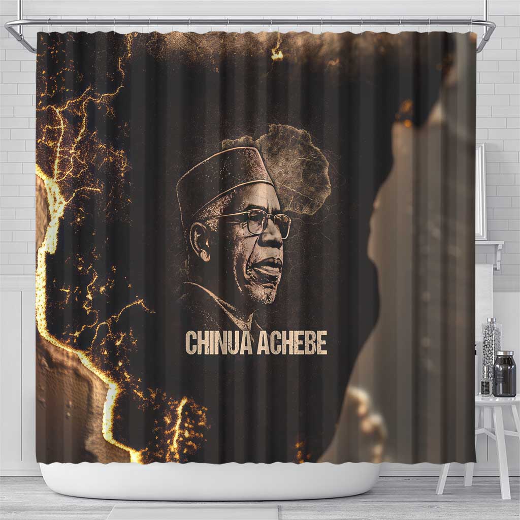 Chinua Achebe Shower Curtain with Sepia Portrait, Lion Historians Quote and Vintage African Map - African Pride