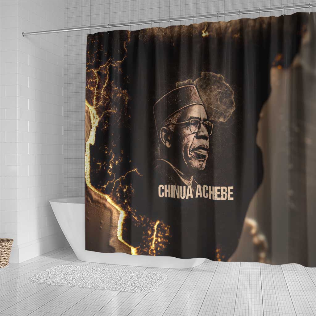 Chinua Achebe Shower Curtain with Sepia Portrait, Lion Historians Quote and Vintage African Map - African Pride