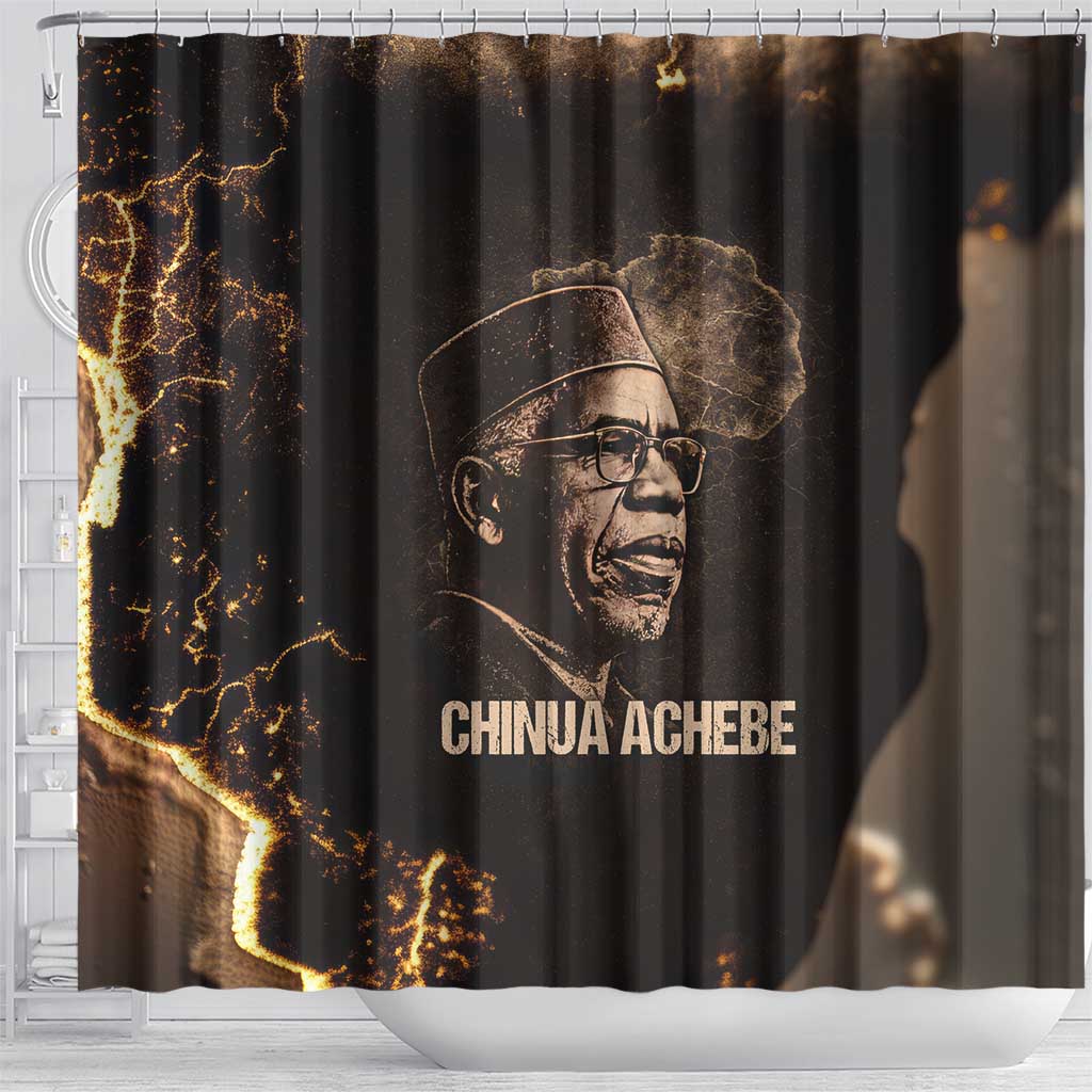 Chinua Achebe Shower Curtain with Sepia Portrait, Lion Historians Quote and Vintage African Map - African Pride