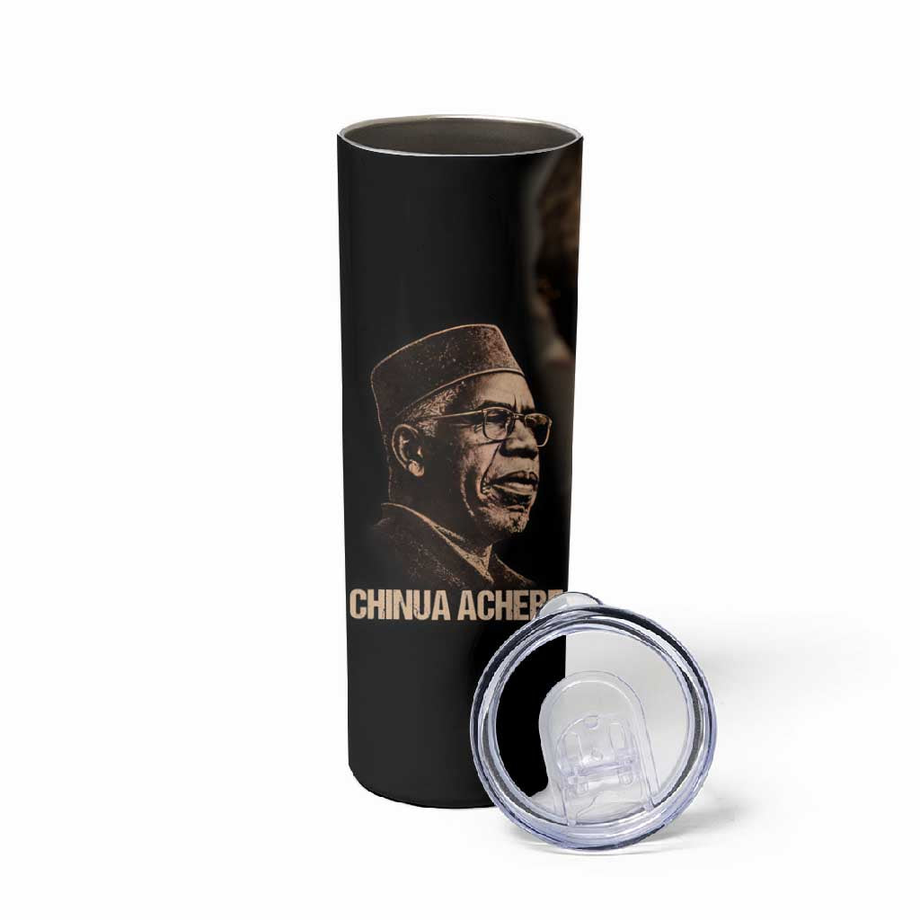 Chinua Achebe Skinny Tumbler with Sepia Portrait, Lion Historians Quote and Vintage African Map - African Pride