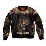 Chinua Achebe Sleeve Zip Bomber Jacket with Sepia Portrait, Lion Historians Quote and Vintage African Map - African Pride