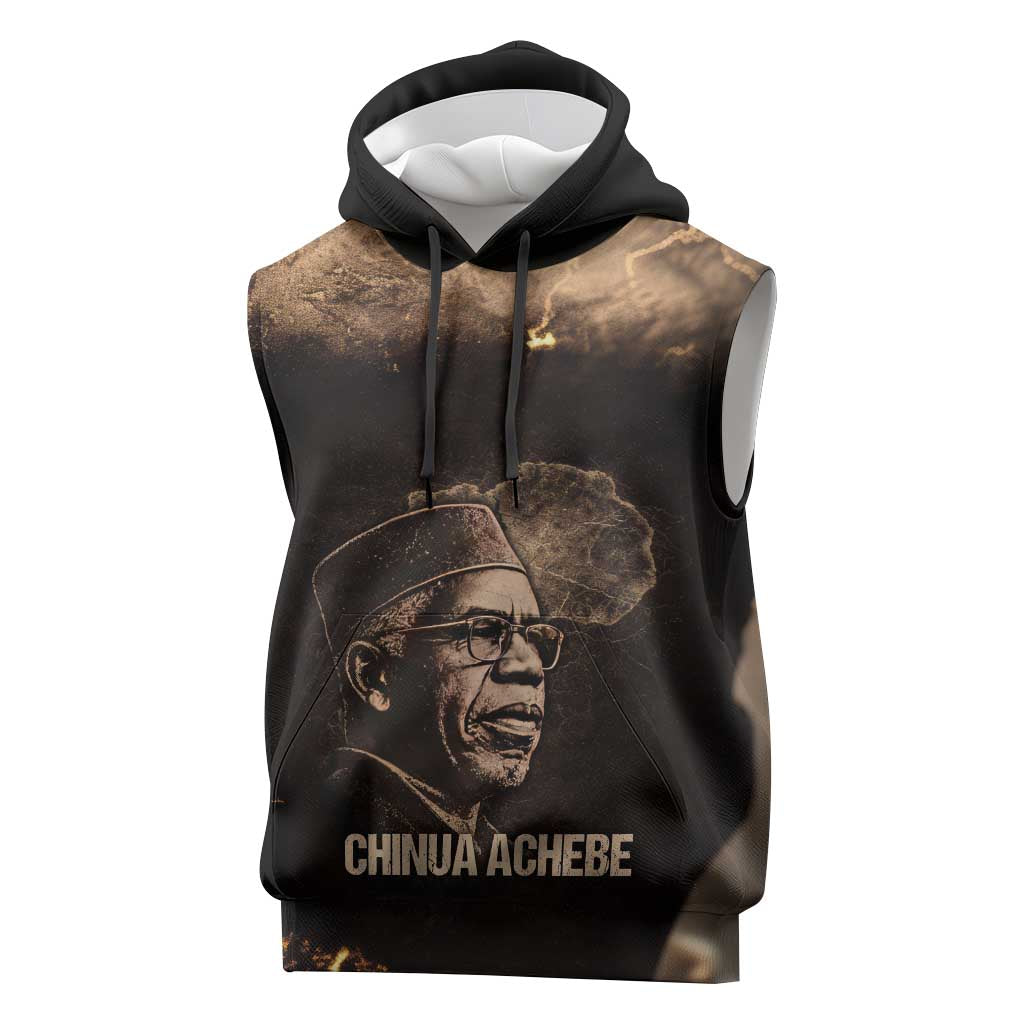 Chinua Achebe Sleeveless Hoodie with Sepia Portrait, Lion Historians Quote and Vintage African Map - African Pride