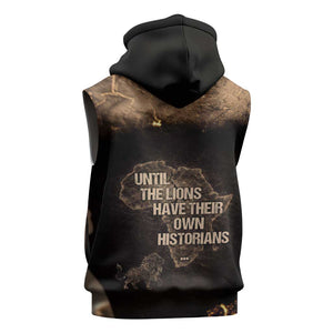 Chinua Achebe Sleeveless Hoodie with Sepia Portrait, Lion Historians Quote and Vintage African Map - African Pride