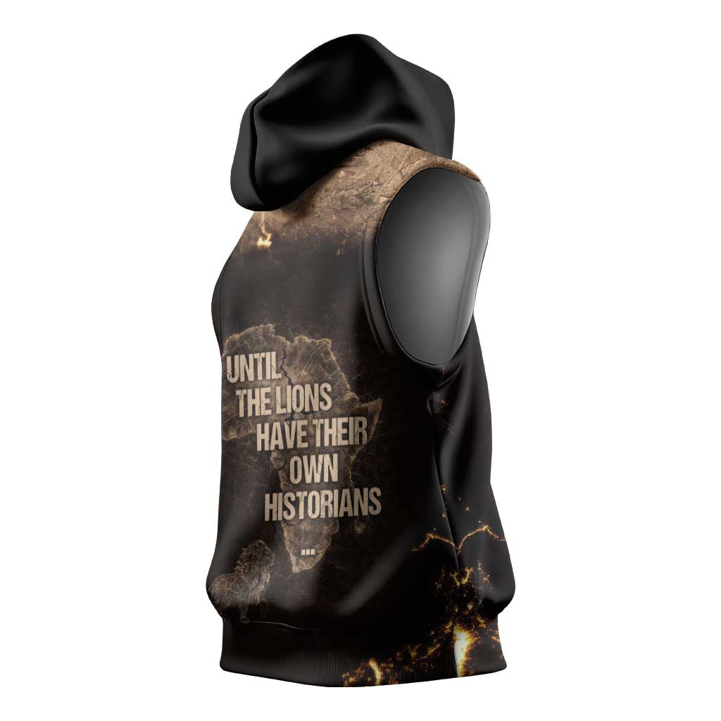 Chinua Achebe Sleeveless Hoodie with Sepia Portrait, Lion Historians Quote and Vintage African Map - African Pride