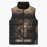 Chinua Achebe Sleeveless Puffer Jacket with Sepia Portrait, Lion Historians Quote and Vintage African Map - African Pride