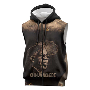 Chinua Achebe Sleeveless Zip Hoodie with Sepia Portrait, Lion Historians Quote and Vintage African Map - African Pride