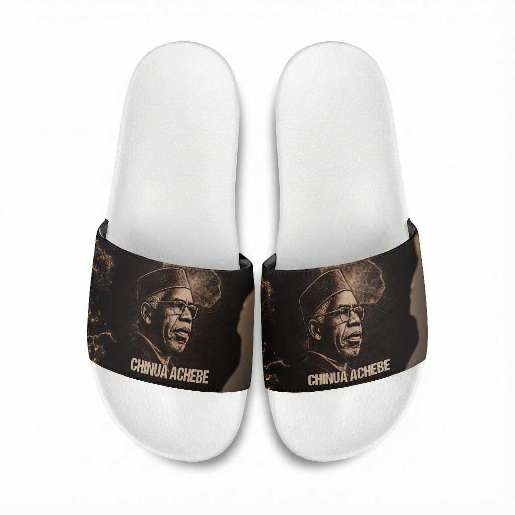 Chinua Achebe Slide Sandals with Sepia Portrait, Lion Historians Quote and Vintage African Map - African Pride