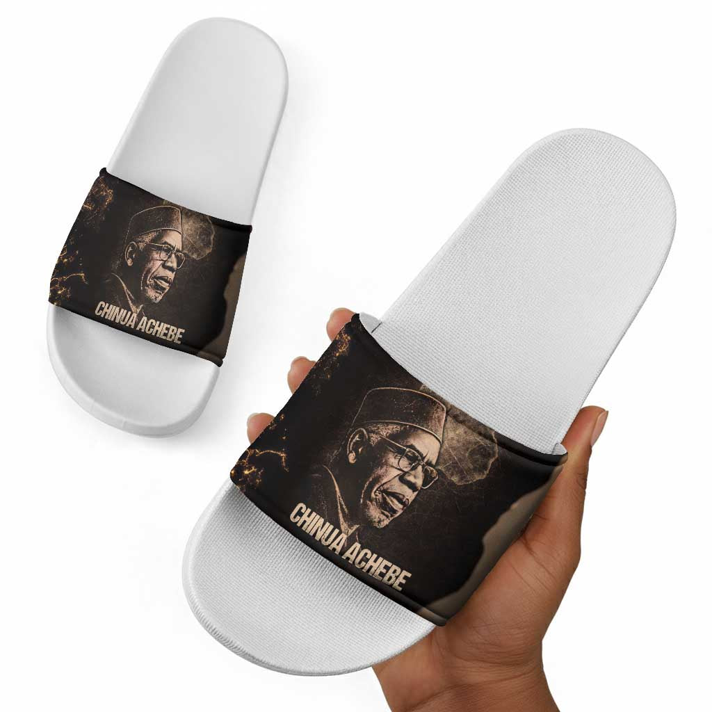 Chinua Achebe Slide Sandals with Sepia Portrait, Lion Historians Quote and Vintage African Map - African Pride