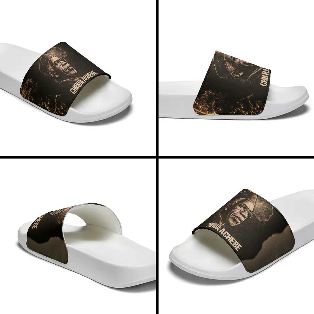 Chinua Achebe Slide Sandals with Sepia Portrait, Lion Historians Quote and Vintage African Map - African Pride
