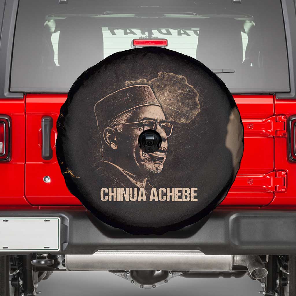 Chinua Achebe Spare Tire Cover with Sepia Portrait, Lion Historians Quote and Vintage African Map - African Pride