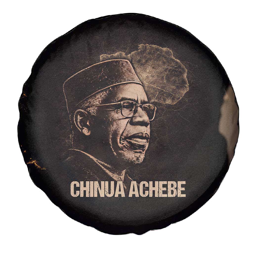 Chinua Achebe Spare Tire Cover with Sepia Portrait, Lion Historians Quote and Vintage African Map - African Pride