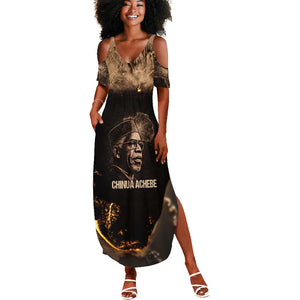 Chinua Achebe Summer Maxi Dress with Sepia Portrait, Lion Historians Quote and Vintage African Map - African Pride