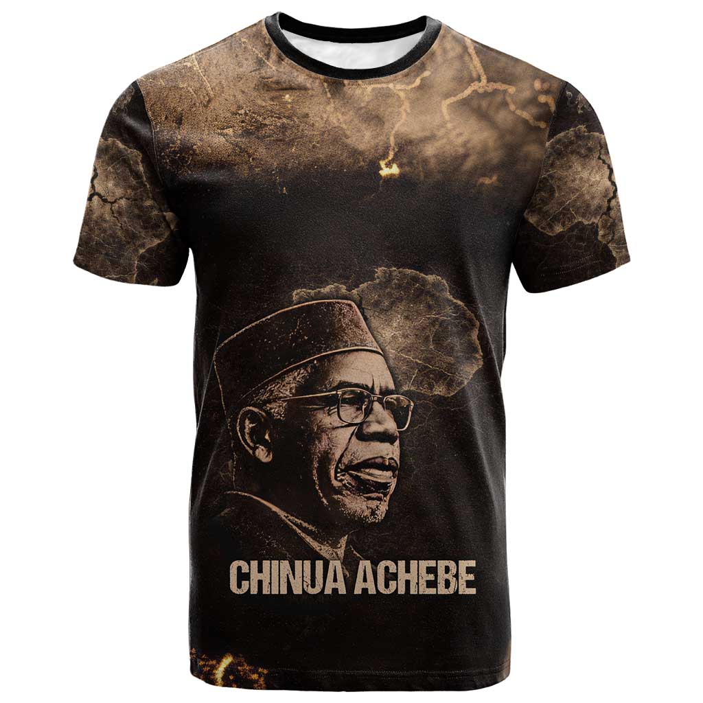Chinua Achebe T shirt with Sepia Portrait, Lion Historians Quote and Vintage African Map - African Pride