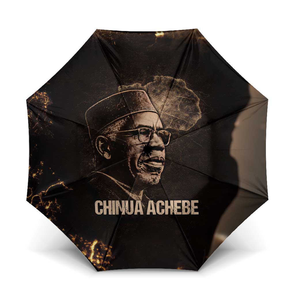 Chinua Achebe Umbrella with Sepia Portrait, Lion Historians Quote and Vintage African Map - African Pride