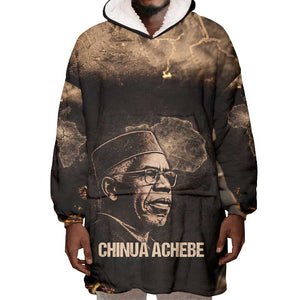 Chinua Achebe Wearable Blanket Hoodie with Sepia Portrait, Lion Historians Quote and Vintage African Map - African Pride