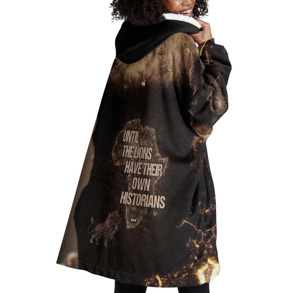 Chinua Achebe Wearable Blanket Hoodie with Sepia Portrait, Lion Historians Quote and Vintage African Map - African Pride