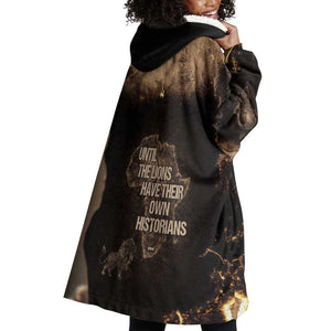 Chinua Achebe Wearable Blanket Hoodie with Sepia Portrait, Lion Historians Quote and Vintage African Map - African Pride