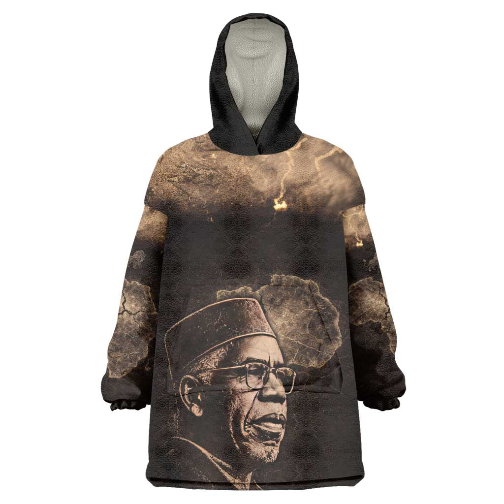 Chinua Achebe Wearable Blanket Hoodie with Sepia Portrait, Lion Historians Quote and Vintage African Map - African Pride