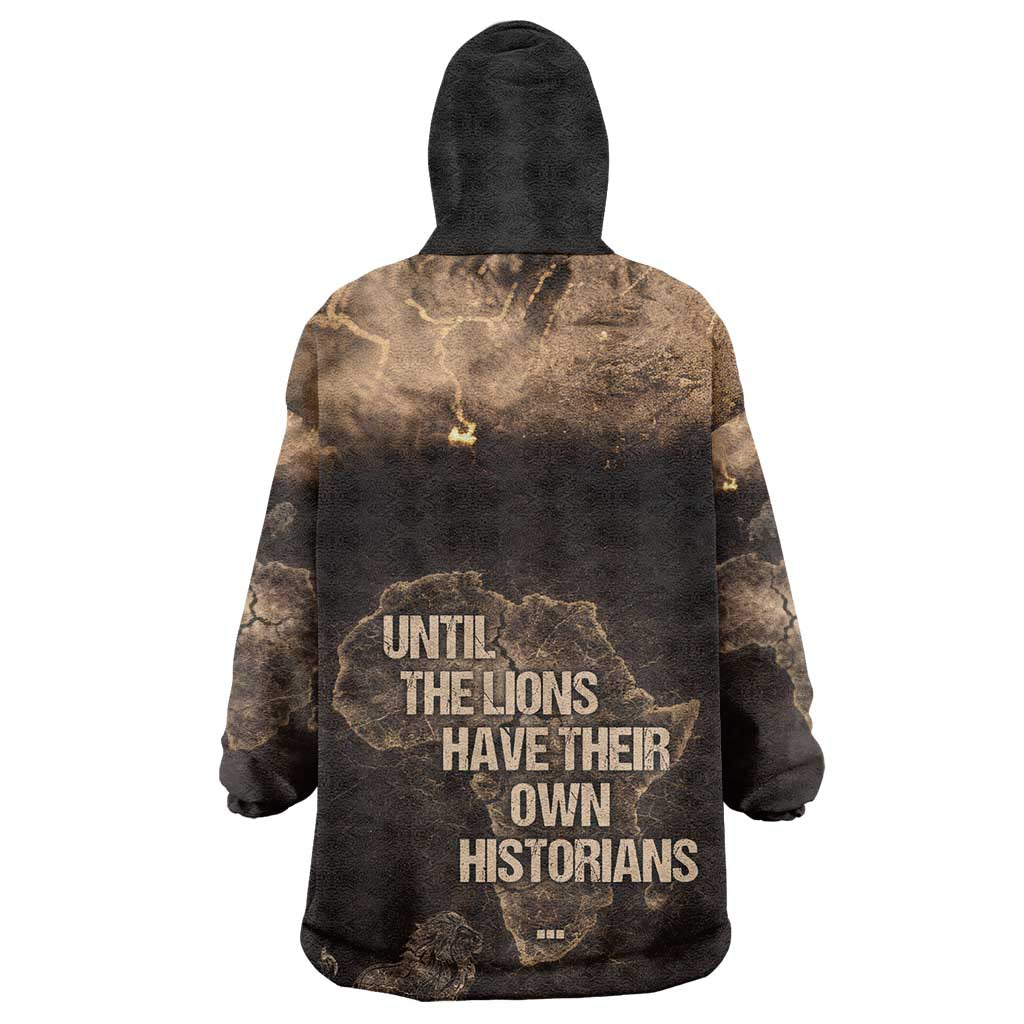 Chinua Achebe Wearable Blanket Hoodie with Sepia Portrait, Lion Historians Quote and Vintage African Map - African Pride