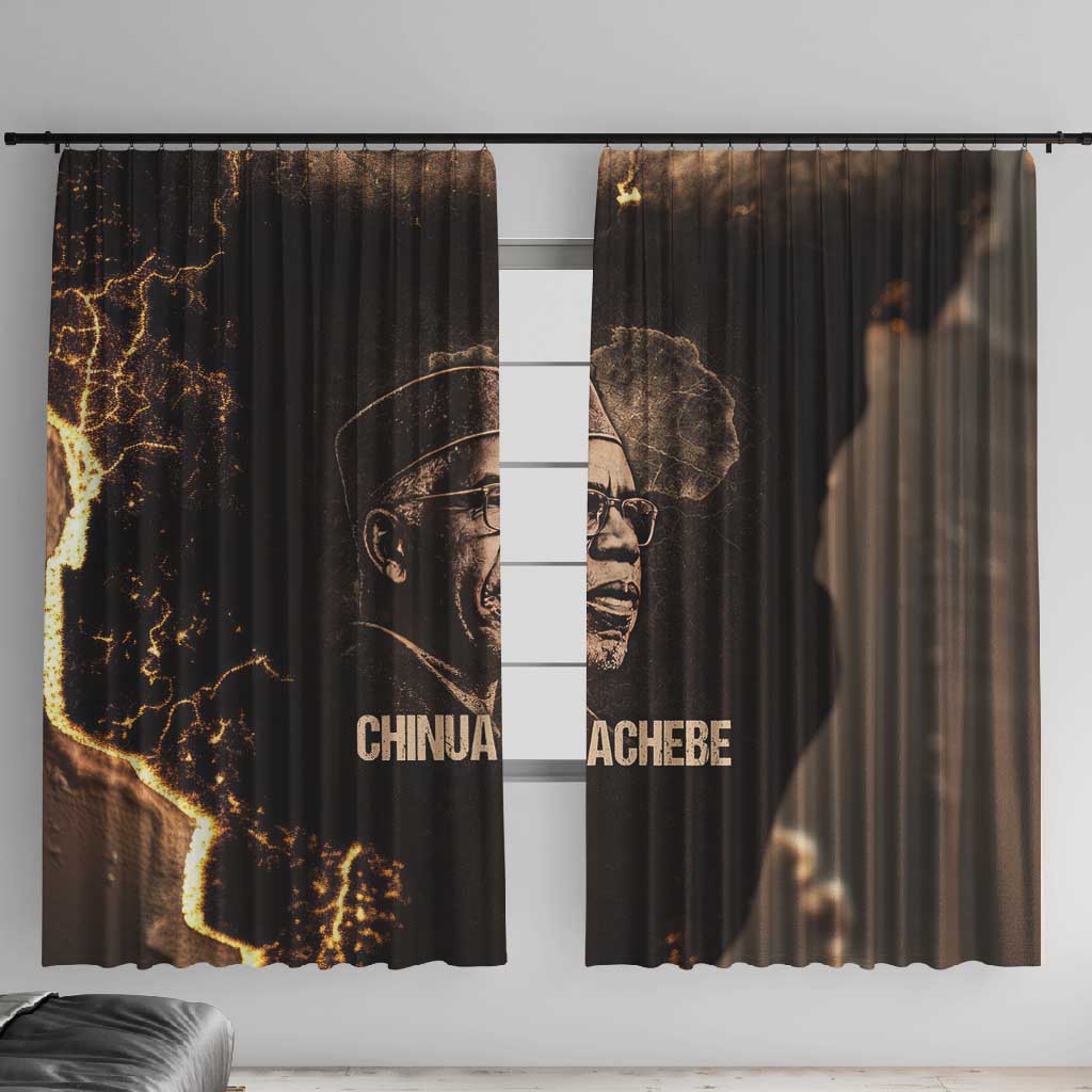 Chinua Achebe Window Curtain with Sepia Portrait, Lion Historians Quote and Vintage African Map - African Pride