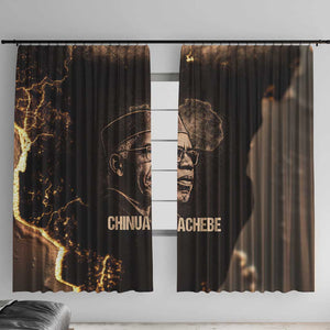 Chinua Achebe Window Curtain with Sepia Portrait, Lion Historians Quote and Vintage African Map - African Pride
