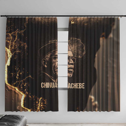 Chinua Achebe Window Curtain with Sepia Portrait, Lion Historians Quote and Vintage African Map - African Pride