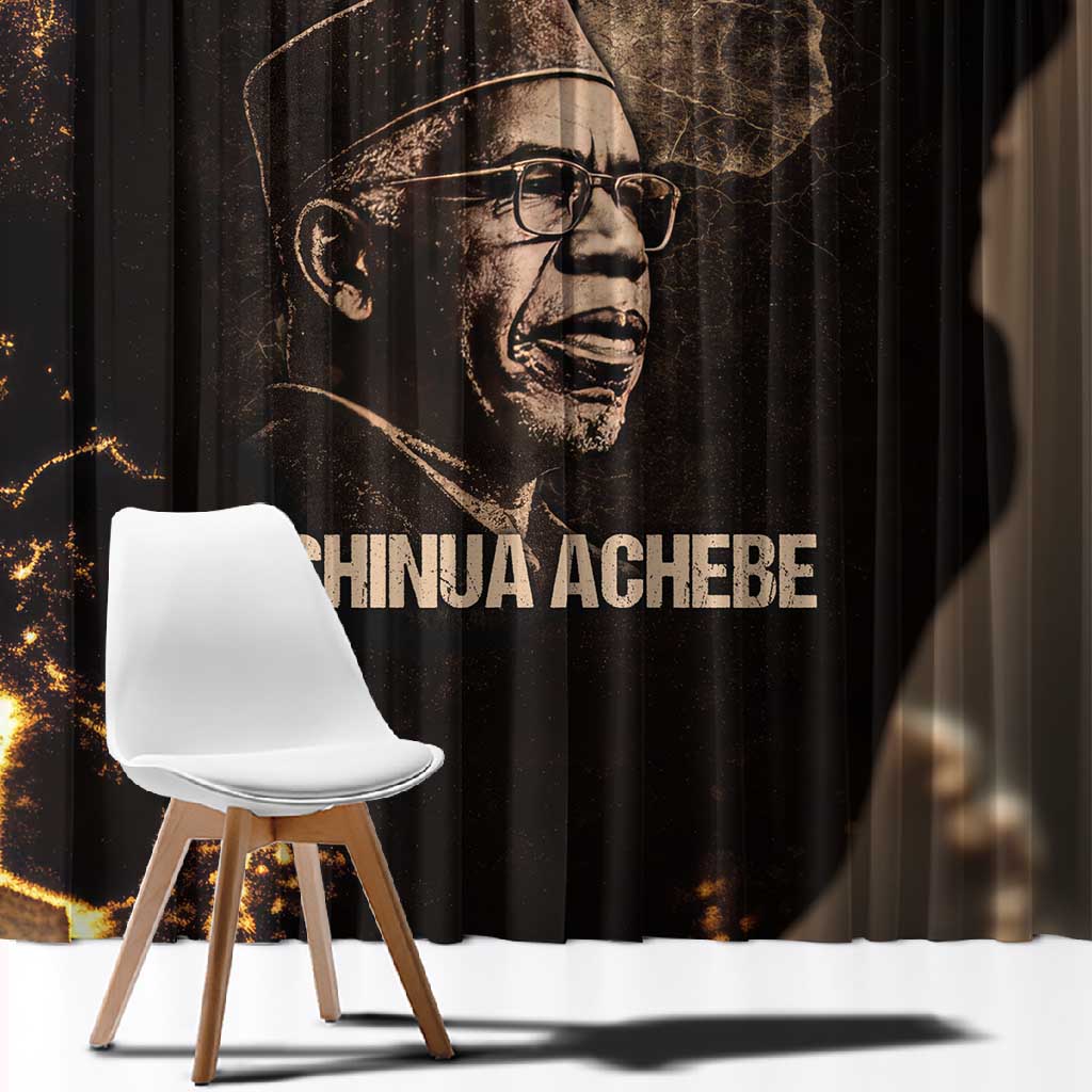Chinua Achebe Window Curtain with Sepia Portrait, Lion Historians Quote and Vintage African Map - African Pride