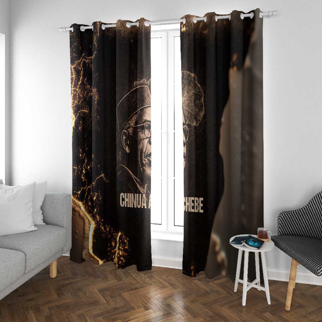 Chinua Achebe Window Curtain with Sepia Portrait, Lion Historians Quote and Vintage African Map - African Pride