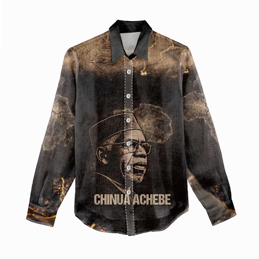 Chinua Achebe Women Casual Shirt with Sepia Portrait, Lion Historians Quote and Vintage African Map - African Pride