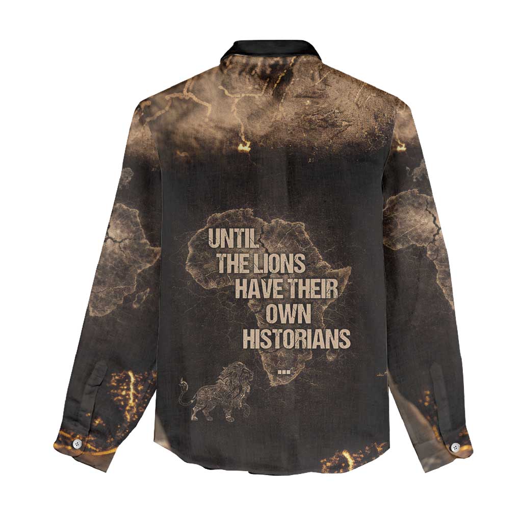 Chinua Achebe Women Casual Shirt with Sepia Portrait, Lion Historians Quote and Vintage African Map - African Pride